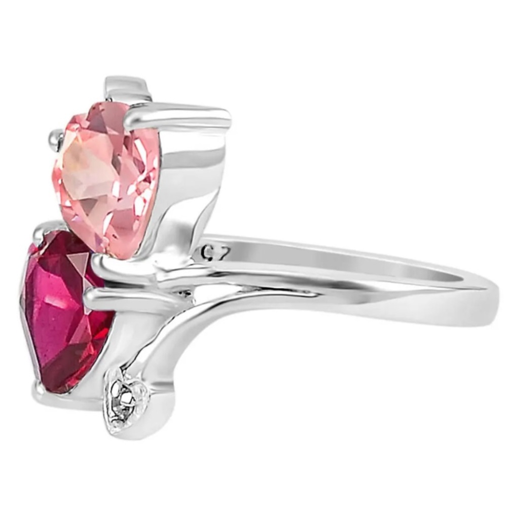 Peach Morganite & Ruby Handcrafted Ring Size 8 - image 2
